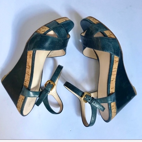 Prada Vitello Shine Denim Wedges Size 10/40 Italy - Picture 2 of 8